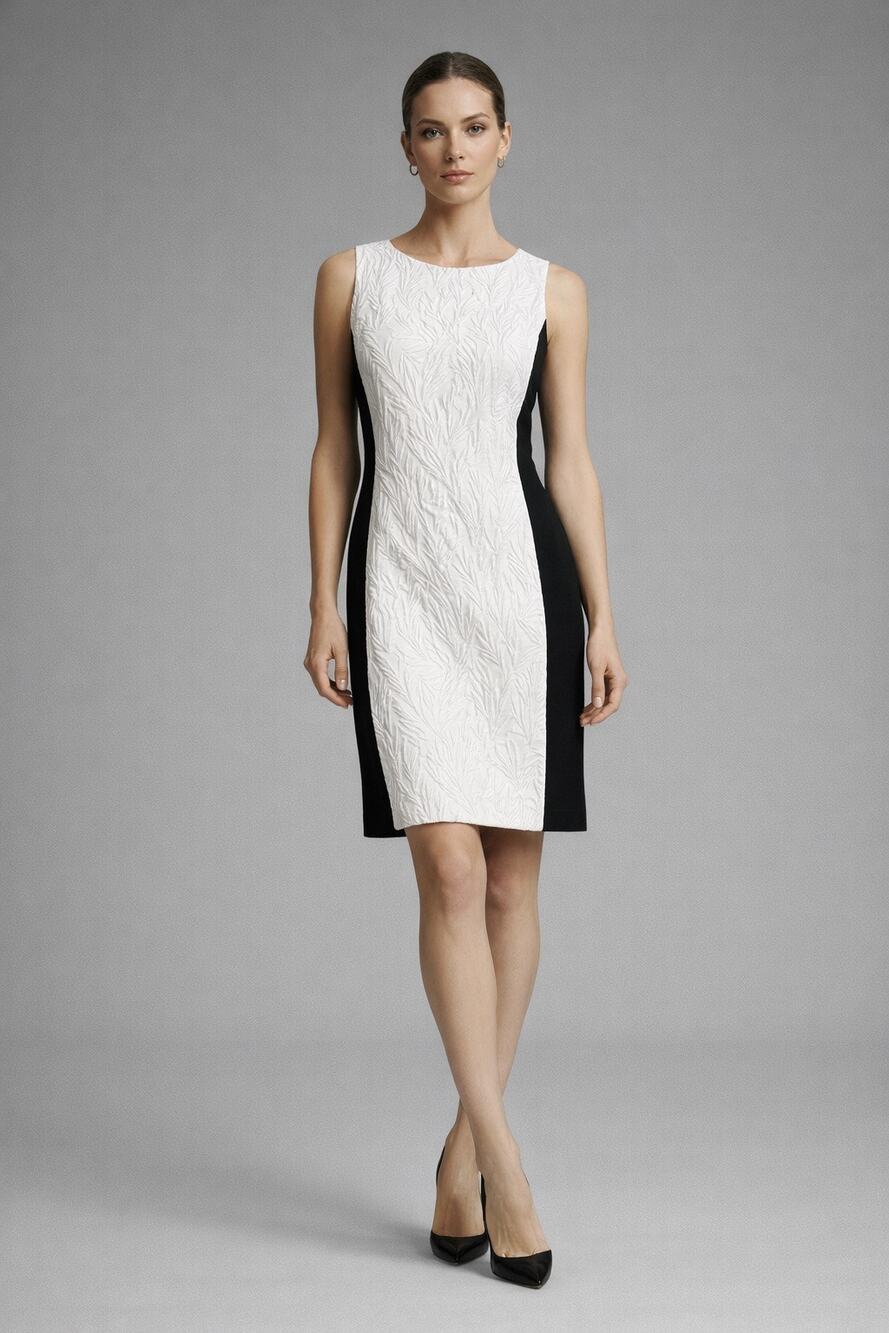 Aquilano Rimondi Textured White Panel Sheath Dress Black Sides Classic Minimalit
